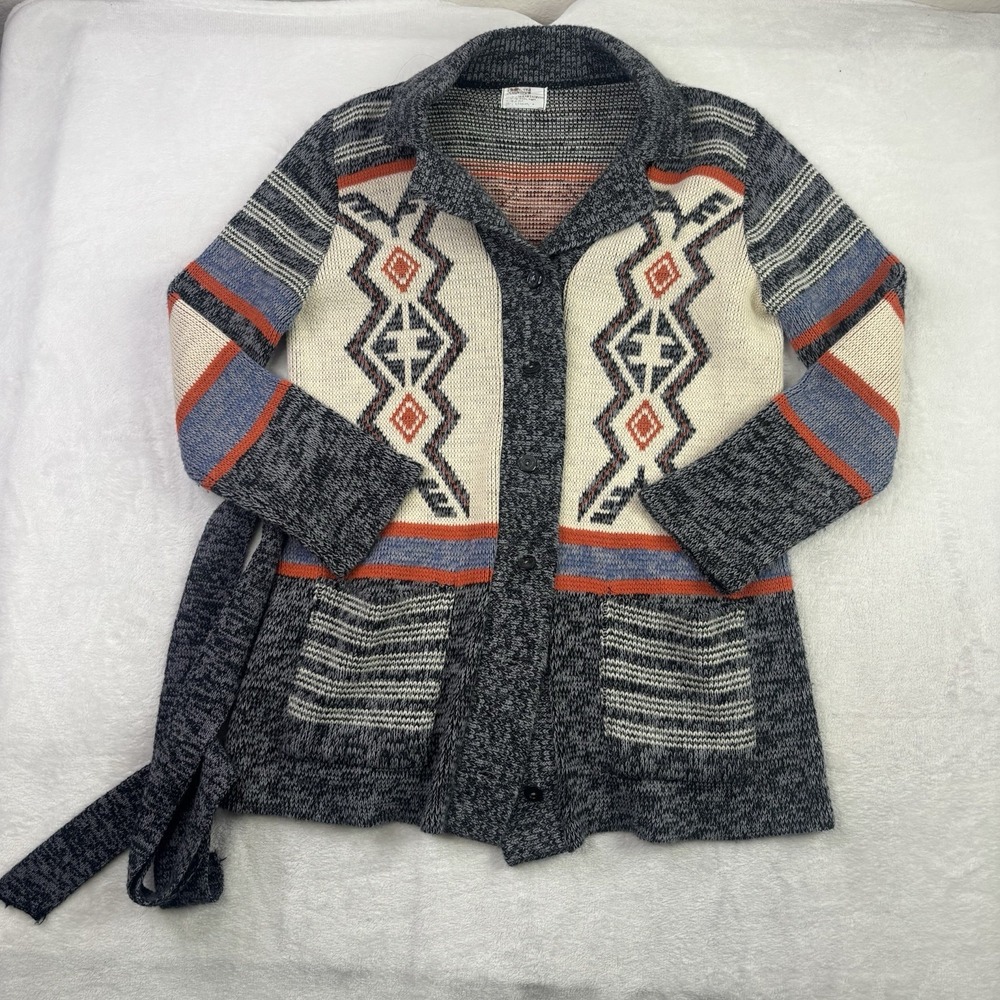 VTG 70s 80s Montgomery Ward Aztec Long Sleeve Cardigan Knit Sweater Women's S/M
